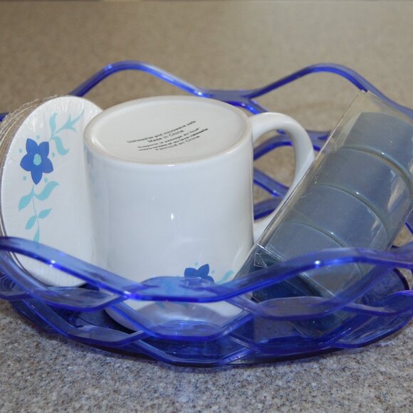 NWOT Michaels Blue Kitchen Set: Mug, Coasters, Napkin Rings, & Basket - Picture 6 of 11